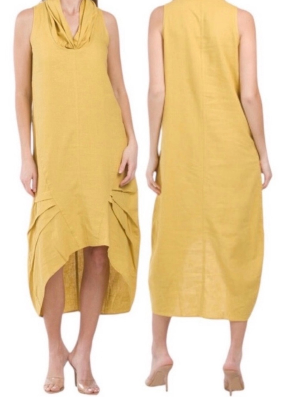 Cynthia Rowley Linen Sleeveless Mustard Yellow Cowl Neck Midi Dress (S)